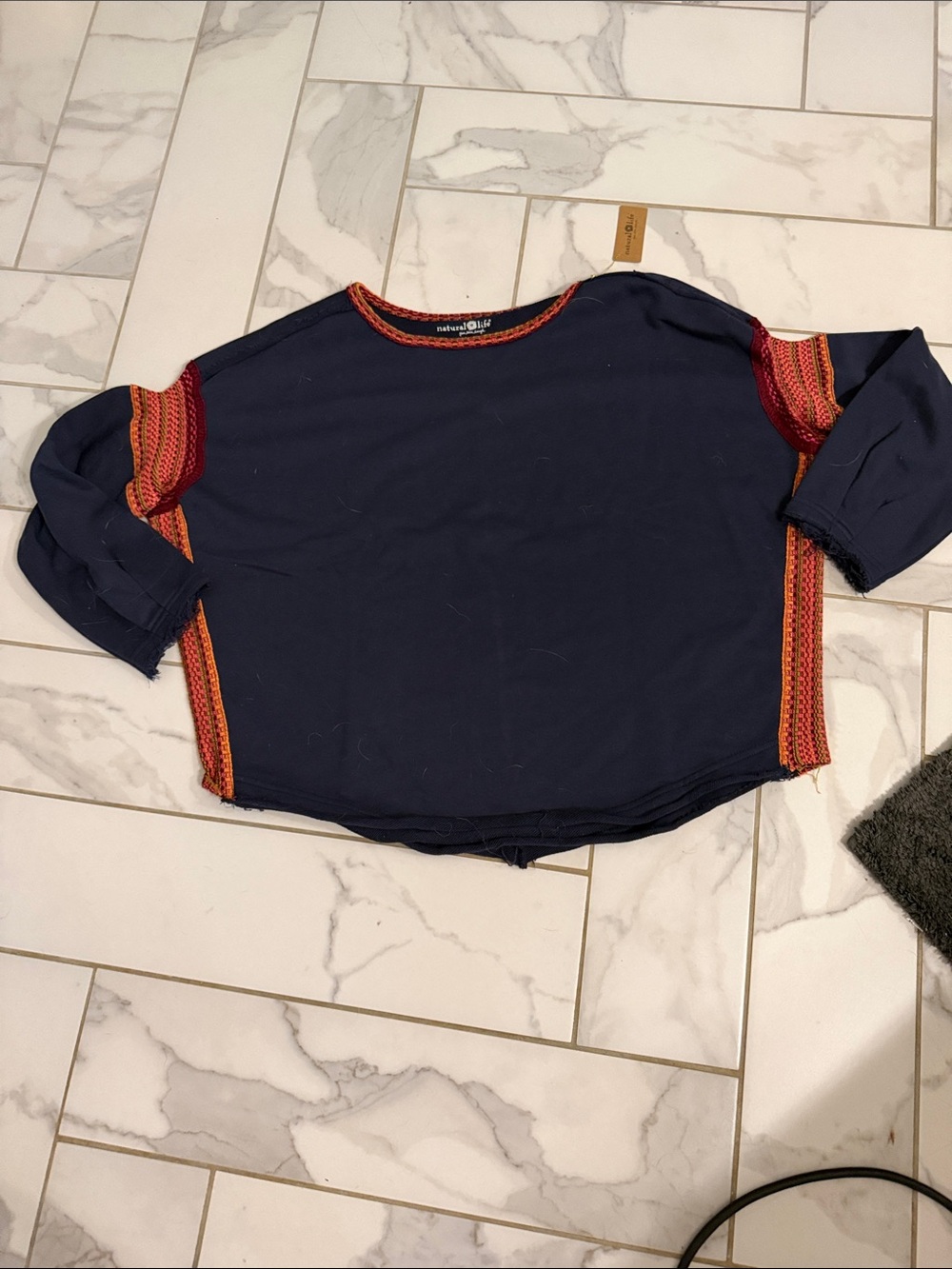 Natural life Navy Top with Orange-Red Trim